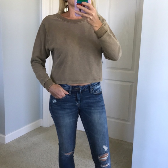 Olive/Brown Color Lace Up Back Top - Picture 3 of 8